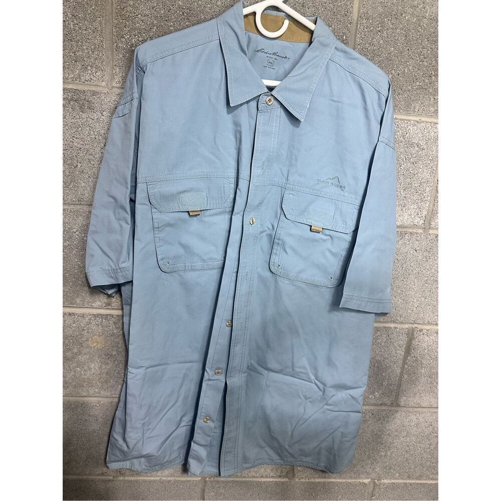 Eddie Bauer Women's Blue Long Sleeve Button Down Shirt 100% Cotton XXL